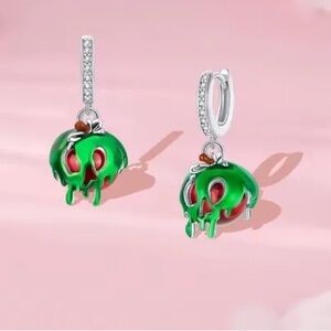 Disney inspired Poison Apple Earrings silver rhinestone crystal diamonds